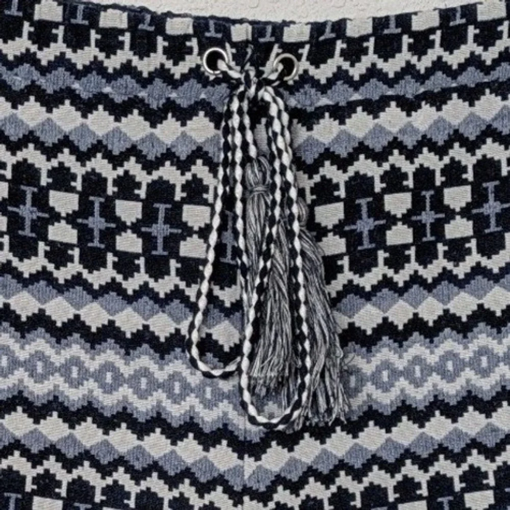 English Factory Geometric Jacquard Shorts Women Medium Blue White Tassel Boho